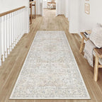 2x5 Washable Vintage Runner Rug for Living Room Bedroom Beige Grey Soft Tranditional Non Slip Runner Rug Lightweight Floral Low Pile Distressed Carpet Hallway Kitchen Bedroom