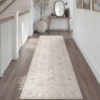 HUGEAR 2x8 Machine Washable Hallway Runner Rugs Vintage Grey - Neutral Non Slip Stain Resistant Low Pile Aesthetic Throw Carpet Kids & Pet Friendly for Bedroom Kitchen Entryway
