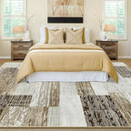 Large Area Rugs,Modern Geometric Patchwork Floor Decor for Bedroom Aesthetic Carpet, Rockwood Collection, Indoor Rugs for Living Room, Dining Room, Nursery, Office, Machine Washable Rug,6x9 Ft Beige