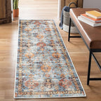 Bloom Rugs Washable Non-Slip 7 ft Runner - Blue/Orange Traditional Bordered Runner for Entryway, Hallway, Bathroom, and Kitchen - Exact Size: 2.5' x 7'