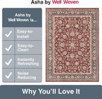 Well Woven Asha Rome Red 5'3" x 7'3" Area Rug - Oriental Floral Pattern, Easy Clean, Floor-Friendly Backing - for Living Room, Bedroom, and Dining Room