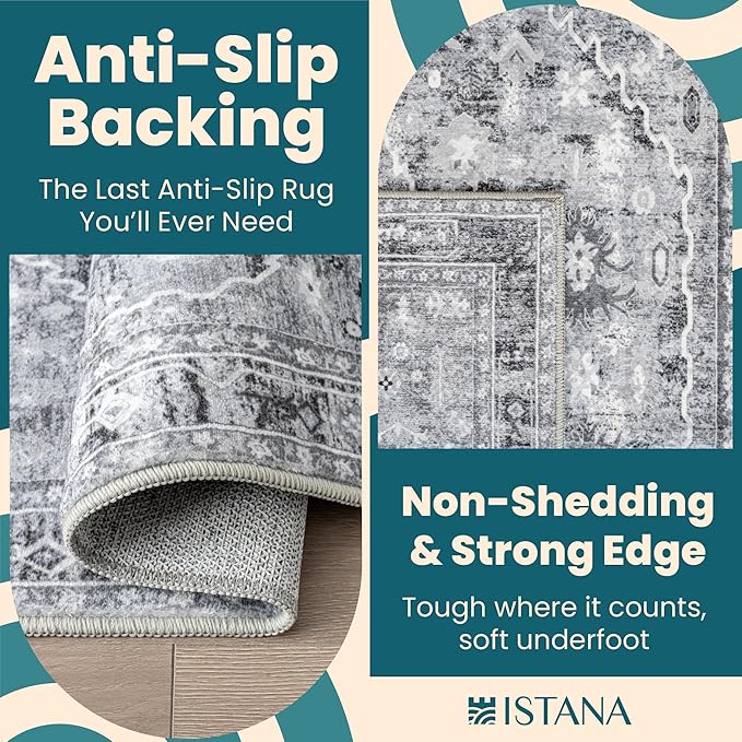 Istana 9x12 Area Rug - Grey 9 x 12 Area Rugs for Living Room - Foldable 9x12 Rugs for Bedroom - Stain Resistant Washable Rug - Eco-Friendly Area Rugs Living Room