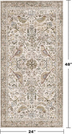 Boho Moss 2x4 Small Rugs for Entryway, Vintage Washable Low Pile & Soft Throw Rugs for Kitchen, Bathroom - Classic Home Décor, Bird & Botanical Design Stain Resitant Non Slip Carpet