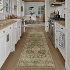 HUGEAR 2x6 Runner Rug Hallway Machine Washable Retro Green Vintage Floral Low Pile Carpet Distressed Long Throw Rug Bedroom Office Bathroom Kitchen Laundry Non Slip Soft Lightweight