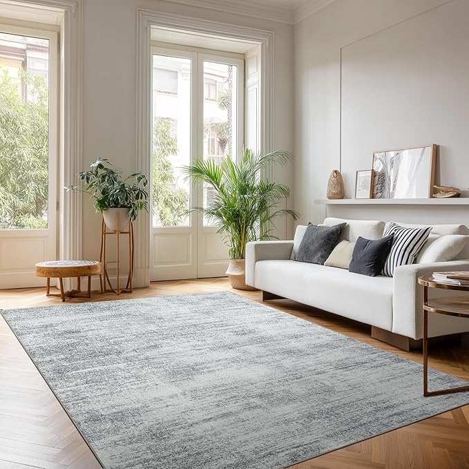 Light Gray Rug 5x7 for Dining Room Table Low Pile Non Slip Washable Area Rugs for Bedroom Aesthetic Abstract Grey Floor Large Carpet for Living Room Dorm