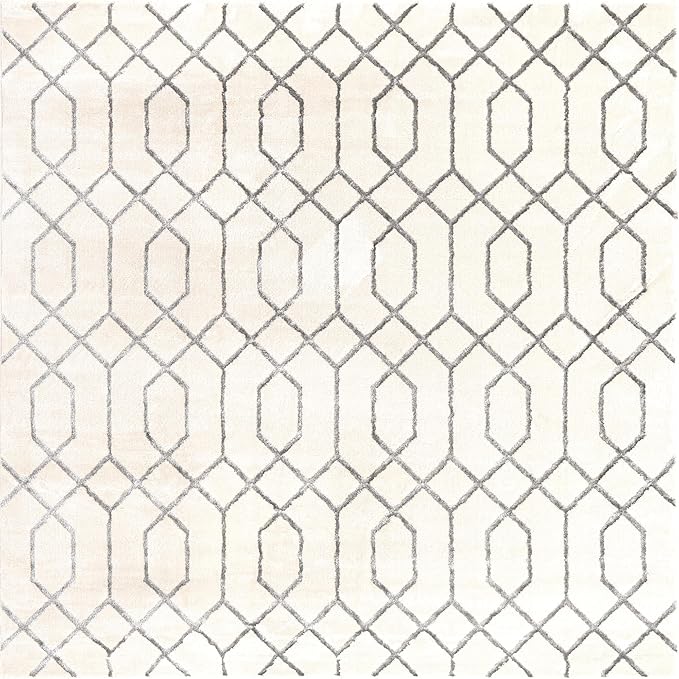 Unique Loom Marilyn Monroe Glam Collection Area Rug - Trellis (7' 10" Square, White Silver/ Silver)