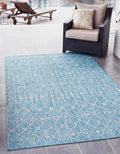 Unique Loom Outdoor Trellis Collection Area Rug - Tribal Trellis (10' x 14' 1" Rectangle, Aqua/ Ivory)