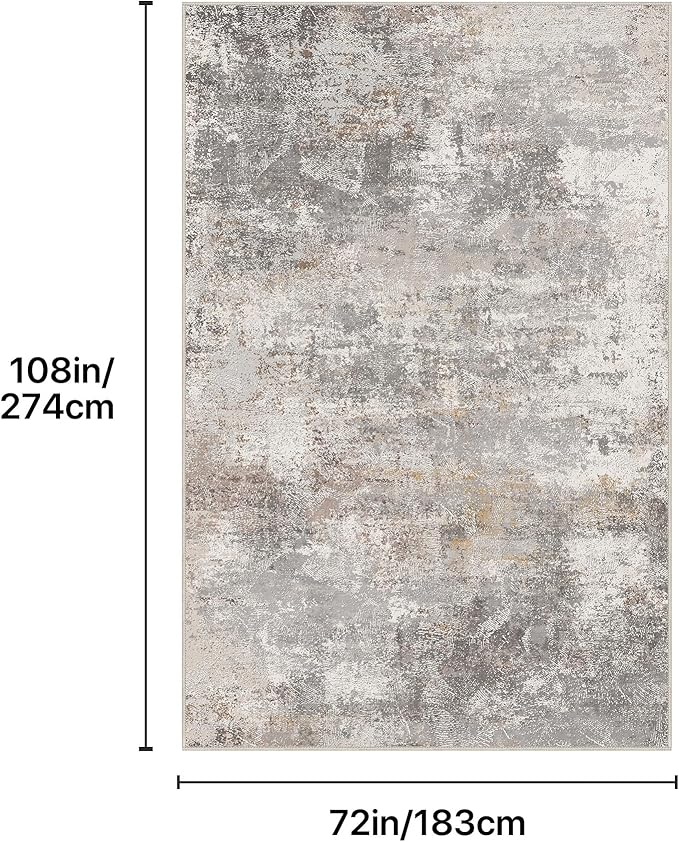 GENIMO Washable 6x9 Area Rugs for Living Room, Non Slip Modern Abstract Rug, Machine Washable Stain Resistant Low Pile Soft Carpet for Bedroom, Dining, Office, Light Grey Brown