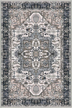 KOZYFLY Area Rug 4x6 Ft Washable Rugs for Entryway Non Slip Faux Wool Printed Throw Rug for Kitchen Bedroom Hallway Living Room Indoor Floor Decoration, Black/Taupe/Beige