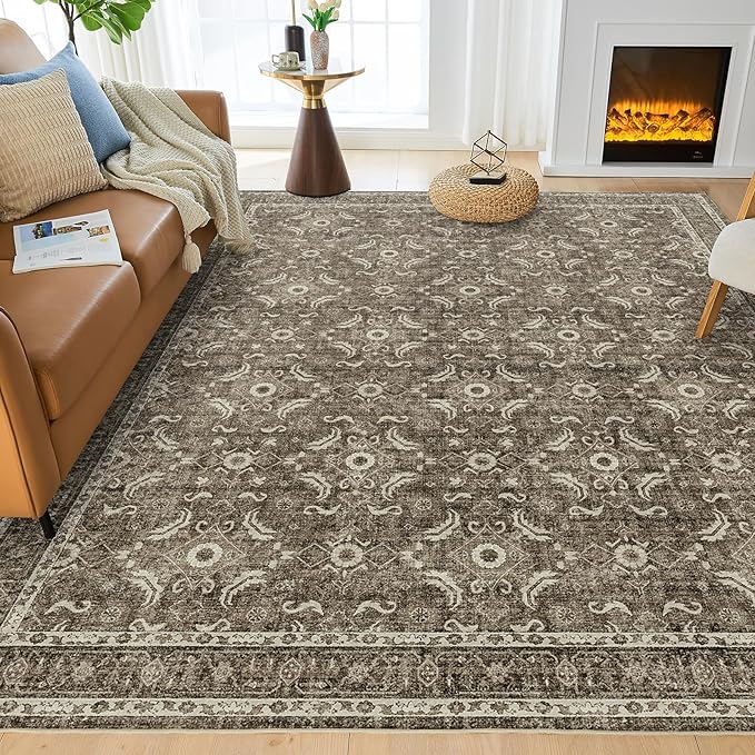 WITSHOCK Living Room Area Rugs 8x10: Soft Non-Slip Backing Washable Rugs Vintage Large Carpet for Bedroom Office Dining Room Kitchen Stain Resistant Home Decor Rug