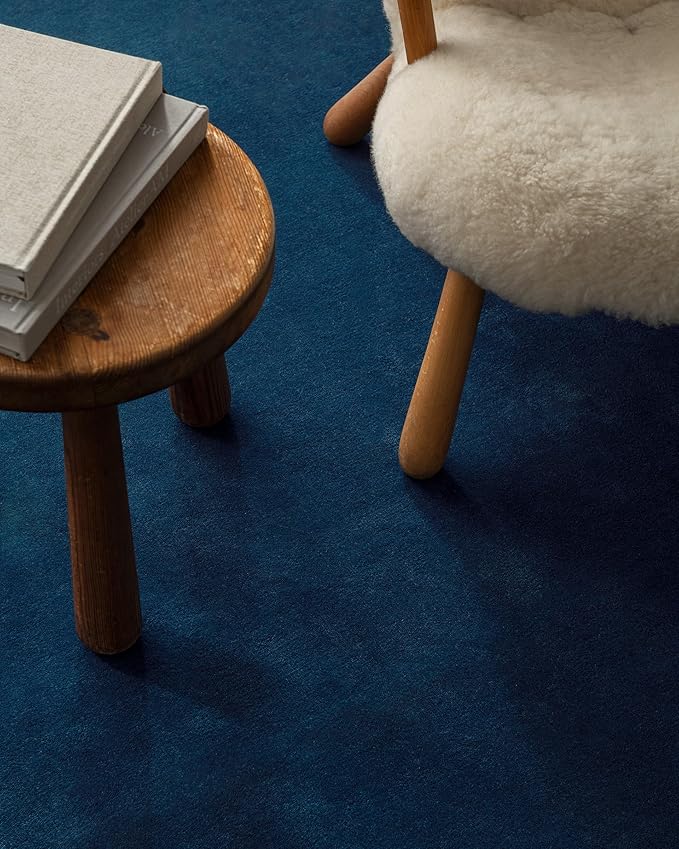 Hand-Tufted Wool Rectangle Area Rug – Soft Premium Wool Carpet for Living Room, Bedroom & Home Décor – 9X12 ft| Deep Blue – Durable, Non-Slip Backing, Handcrafted Rug