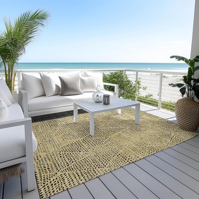 Addison Rugs Chantille ACN591 Gold 9' x 12' Indoor Outdoor Area Rug, Easy Clean, Machine Washable, Non Shedding, Bedroom, Living Room, Dining Room, Kitchen, Patio Rug