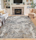 5x7 Washable Area Rugs - Modern Abstract Rugs for Living Room Non-Slip Low Pile Soft Machine Washable Carpet for Bedroom, Dining Room, Nursery, Home Office, Farmhouse (5'x7' Tan Blue)