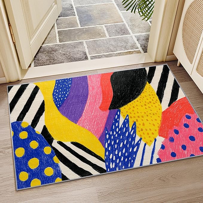 Abstract Rug - 5x7 Rug, Colorful Pop Art Graffiti Area Rugs, Hippie Aesthetic Funky Washable Soft Floor Carpets Home Decor #C007