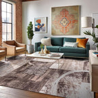 Rugshop Contemporary Abstract Circle Design Area Rug, Fade-Resistant Carpet for Living Room, Dining Room, or Office, Brown, 8'8" x 12'