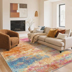 Area Rugs 8x10 Washable Pink Rug for Living Room Nursery, Modern Abstract Large Rug Non Slip, Water Repellent Low Pile Soft Carpet for Bedroom, Dining Room, Home Office, Colorful Pink
