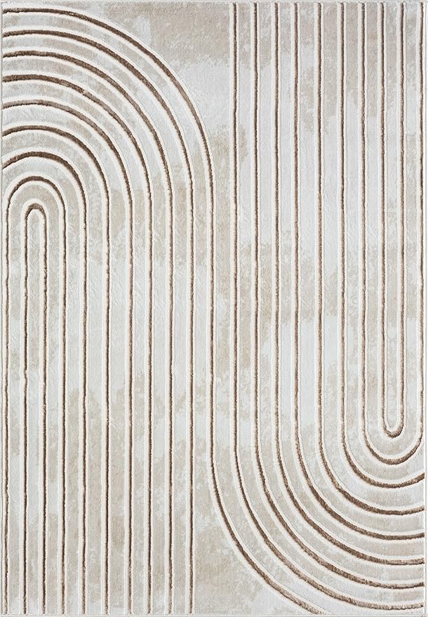 Abani Glam Collection Area Rug - Beige/Cream Modern Abstract Design - 2' x 3' - for Living Room, Bedroom & Office