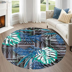 Round Area Rug 3.3ft - Abstract Palm Leaf Pattern, Non-Slip Machine Washable Low Pile Carpet for Bathroom, Living Room, Bedroom, Entryway, Durable Indoor Floor Mat