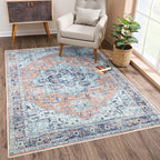 Bloom Rugs Washable Non-Slip 3' x 5' Rug - Peach/Blue Traditional Area Rug for Living Room, Bedroom, Dining Room, and Kitchen - Exact Size: 3' x 5'