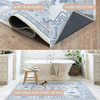 Fame Living Cream Blue Oushak Rug, Modern, Vintage, Turkish, Eclectic, Floral, Pastel, Washable, Area Rugs for Living Room, Dining, Bedroom, Nursery, Girls, Boys, 5'9"x8'9"