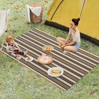 Black and Khaki Striped Rug 5'x7', Washable Outdoor Rugs Cotton Hand Woven Front Porch Rugs, Reversible Patio Rug Foldable Large Throw Rugs for Living Room Home Entrance