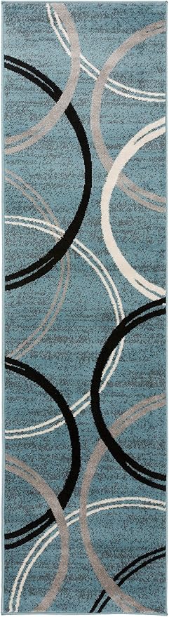 Rugshop Modern Wavy Circles Design Runner Rug, Carpet with Jute Backing for Hallway, Entryway, or Laundry Room, Blue, 2'7" x 6'