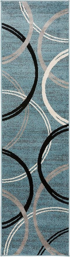 Rugshop Modern Wavy Circles Design Runner Rug, Carpet with Jute Backing for Hallway, Entryway, or Laundry Room, Blue, 2'7" x 6'