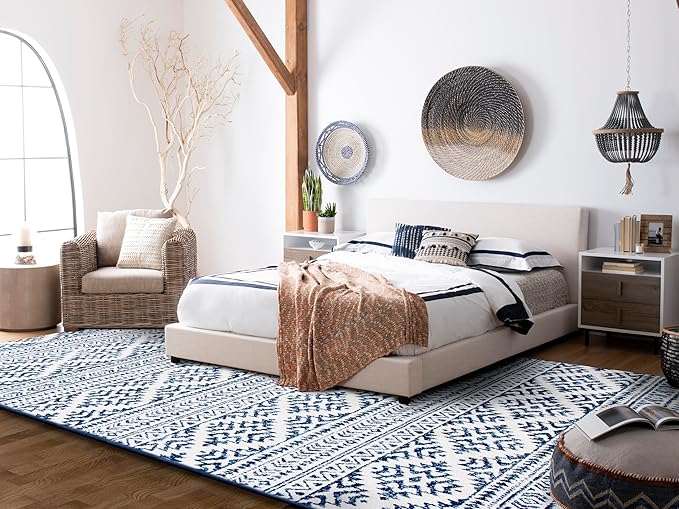 SAFAVIEH Area Rug 12x15 - Tulum Collection - Large - Ivory & Navy, Moroccan Boho Tribal Design, Non-Shedding & Easy to Clean, Ideal for Living Room, Bedroom, Dining Space (TUL272D)