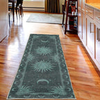 Ambesonne Sun and Moon Decorative Rug, Bohemian Artwork Design of Crescent Solar Ornament Esoteric Stars Ornaments, Quality Carpet for Bedroom Dorm and Living Room, 2' 5" x 7' 5", Grey Teal