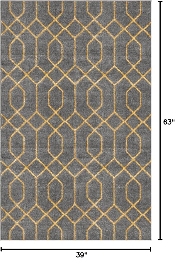 Unique Loom Glam Collection Area Rug - Trellis (3' 3' x 5' 3' Rectangle, Gray Gold/ Gold)