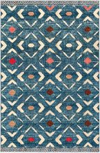 KILOCOCO Area Rug 4'x6' Entryway Rug Washable Bedroom Rug Non Slip Printed Boho Rubber Backed Low-Pile Soft Rugs for Kitchen Living Room Dining Geometric Moroccan Carpet, Teal/Blue