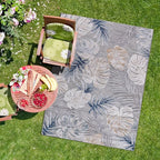 CAMILSON Indoor Outdoor Rug, Blue 4x6 Leaf Tropical Botanical Area Rugs for Indoor and Outdoor patios, Easy-Cleaning Non-Shedding Living Room, Garden and Kitchen Washable Outside Carpet (4 x 6)