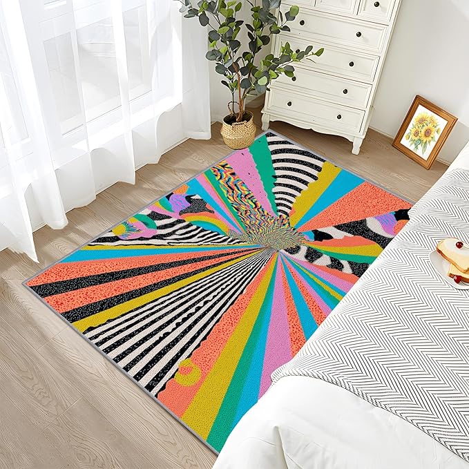 Graffiti Rug - 2x3 Area Rugs, Colorful Abstract Art Entryway Rug, Hippie Aesthetic Funky Low Pile Fade Resistant Indoor Small Mats Home Decor #C079
