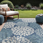 Beverly Rug Outdoor Rug 9x12 Modern Exotic Tropical Leaf Area Rugs for Indoor and Outdoor Patio Deck Porch Garden Water Resistant Washable Outside Carpet (9 x 12 Blue)