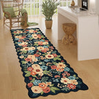 DUKINO 2x10 Runner Rug for Hallway, Washable Kitchen Rug with Non Slip Backing & Non-Shediing, Soft Low Pile Floral Design Runner for Bedroom, Kithchen, Living Room, Laundry, Bathroom, Navy Blue
