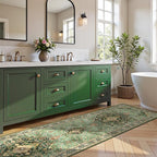 Deerly Green Runner Rug 3x10 Boho Washable Extra Long Rug for Hallway, Waterproof Large Kitchen Floor Rug, Non-Slip Stain & Fade Resistant, Vintage Floral Decor