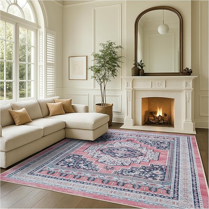 Fame Rugs Turkish Rug. Washable Vintage Oriental Antique Inspired Traditional Doormat Small Modern Area Rugs Luxury Entryway Entry Bedroom Bathroom Kitchen (399TN, 4'9 x 6'9)