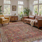 8x10 Area Rug Machine Washable Boho Rug for Living Room,Ultra-Thin Low Pile Carpet,Lightweight Indoor Printed Rug,Non Slip Floral Area Rug for Bedroom, Dining Room, Home Office,Burgundy Red
