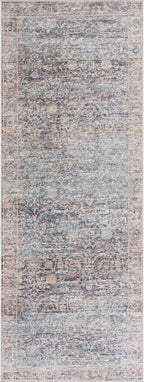 Bloom Rugs Caria Washable Non-Slip 7 ft Runner - Ocean Blue/Brick Traditional Runner for Entryway, Hallway, Bathroom, and Kitchen - Exact Size: 2'6" x 7'