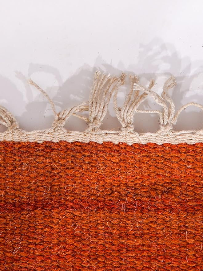 HAND WOVEN FLAT WEAVE KILIM WOOL ECO-FRIENDLY AREA RUGS - 6'x9', Rectangle Shape, Dark Orange Color, Plain Solid Design, Low Pile Handmade Area Rugs for Living Room, Bed Room (D00111)