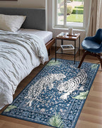 Moynesa Tiger Machine Washable Rug, 3x5 Entry Area Rug Non Slip Vintage Soft Rug for Living Room, Ultra Thin Boho Stain Resistant Kitchen Throw Mat for Entrance Bedside, Blue