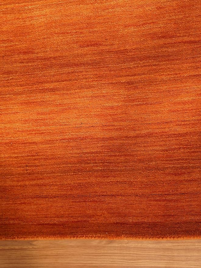 Rugsotic Carpets Hand Knotted Loom Wool ECO-Friendly Area Rugs - 3'x5', Rectangle, Orange Color, Solid Plain Design, High Pile Handmade Anti Skid Area Rugs for Living Room, Bed Room (L00111)