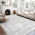 ReaLife Rugs Machine Washable Area Rug - Living Room Bedroom Bathroom Kitchen Entryway Office - Padded Low Pile Stain Resistant Premium - Boho Farmhouse Vintage - Aria - Ivory 5' x 7'