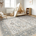 8x10 Area Rugs Living Room: Washable Boho Large Neutral Vintage Soft Rug Stain Resistant Distressed Farmhouse Non-Slip Indoor Floor Carpet for Bedroom Nursery Kids Office Dining Room- Taupe