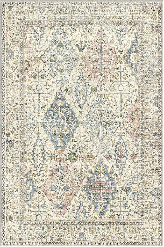 GENIMO Area Rug 2x3 Doormat, Machine Washable Low Pile Rugs, Small Retro Chenille Entryway Mat for Entrance, Hallway, Kitchen and Corridor, Beige Cream