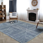 Bloom Rugs Washable Non-Slip 8' x 10' Rug - Blue Striped Area Rug for Living Room, Bedroom, Dining Room, and Kitchen - Exact Size: 8' x 10'