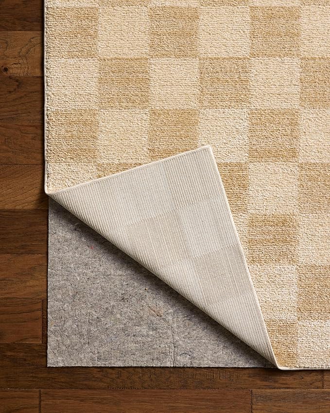 Loloi Chris Loves Julia Calvin Collection CLV-01 Wheat/Ivory 5'-3" x 5'-3" Round Area Rug Checkered Neutral Soft Living Room Bedroom Carpet