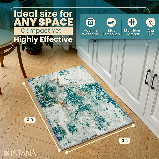 Istana 2x3 Area Rug - Green Rugs for Living Room 2x3 - Foldable Small Rugs for Bedroom - Stain Resistant Washable Rug Non Slip - Eco-Friendly Area Rugs Indoor - Easy to Clean Rug