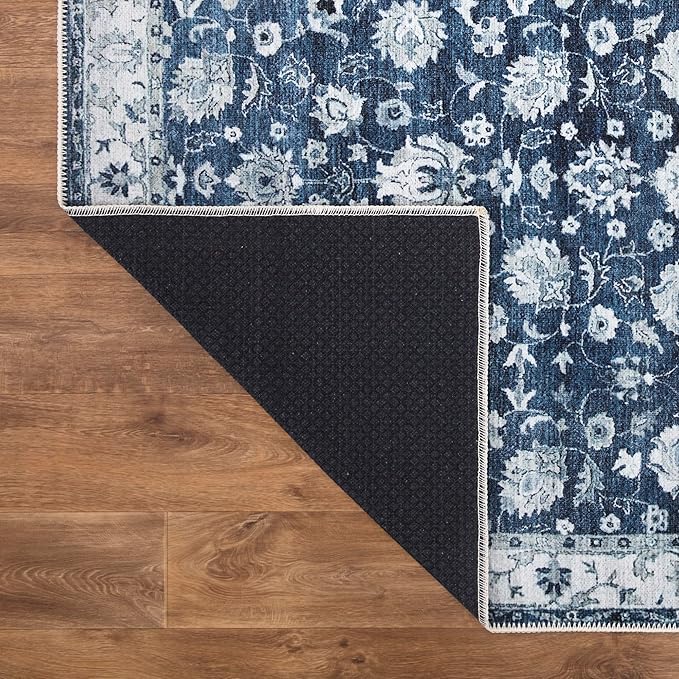 Bloom Rugs Washable Non-Slip 10x14 Rug - Dark Blue Traditional Bordered Area Rug for Living Room, Bedroom, Dining Room, and Kitchen - Exact Size: 10' x 14'