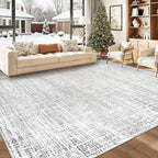 9x12 Area Rugs for Living Room, Washable Large Area Rug Neutral Modern Abstract Bedroom Rug Soft Non Slip Low Pile Stain Resistant Indoor Carpet for Kids Playroom Dining Room Office(Grey, 9'x12')